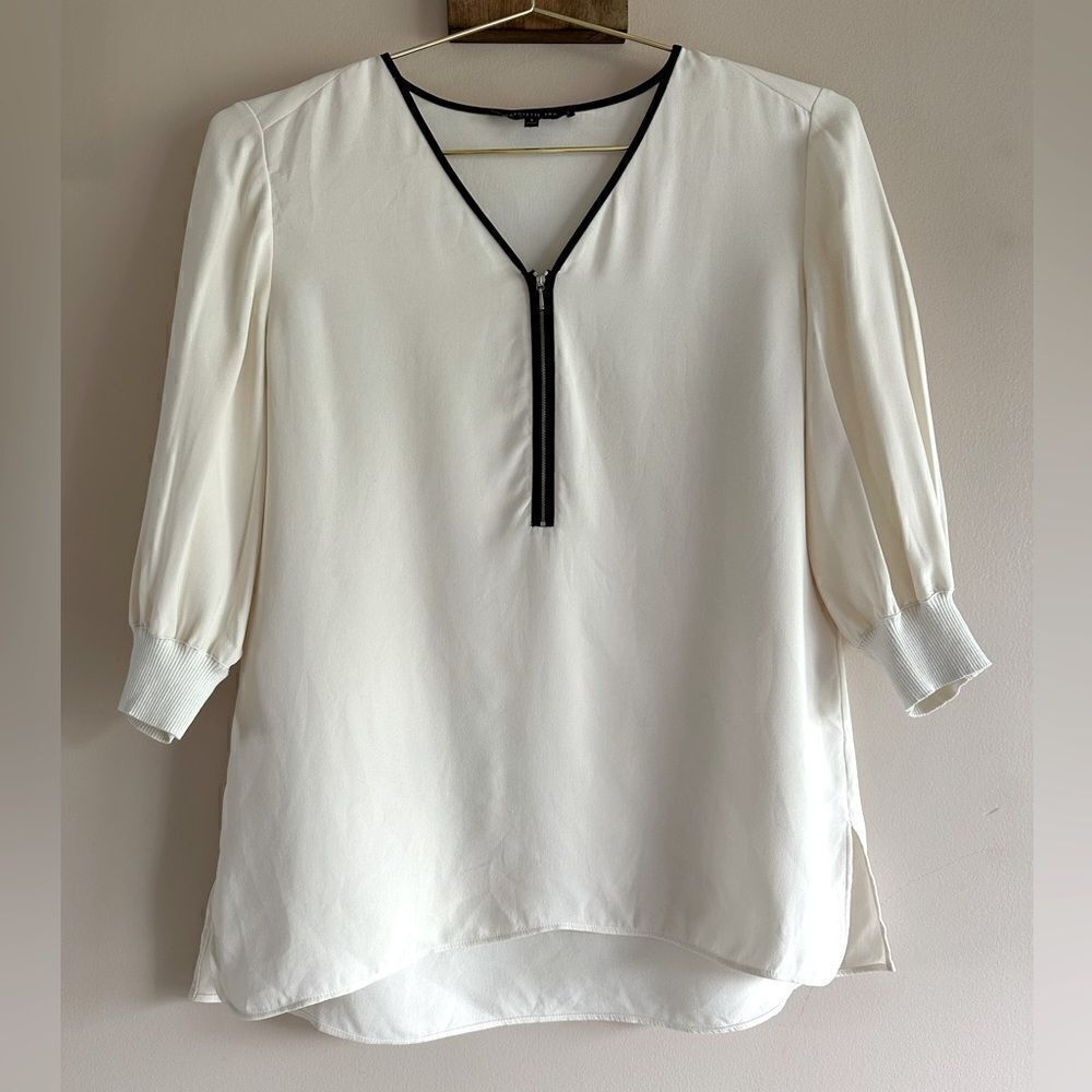 Lafayette 148 New York White Crêpe Blouse || size Small Petite